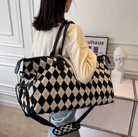Hahnentritt Weekender Tasche – Old-Money Reise-Stil