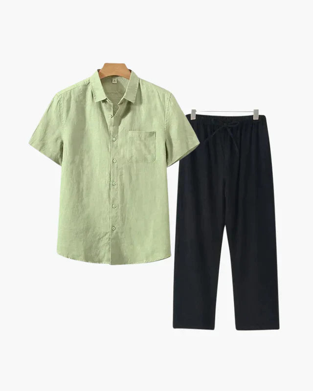 Old Money Leinen-Set – Kurzarm, Natürliche Eleganz